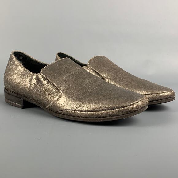 BRUNELLO CUCINELLI Size 7 Silver Leather Crackled Loafer Flats - Picture 2 of 8